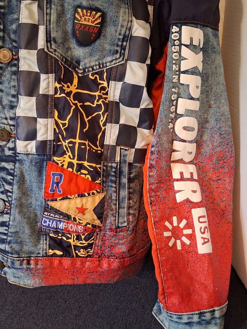 Men's Multicolor Patchwork REASON Denim Jacket - Casual Explorer  XL COASTAL - Picture 3 of 9